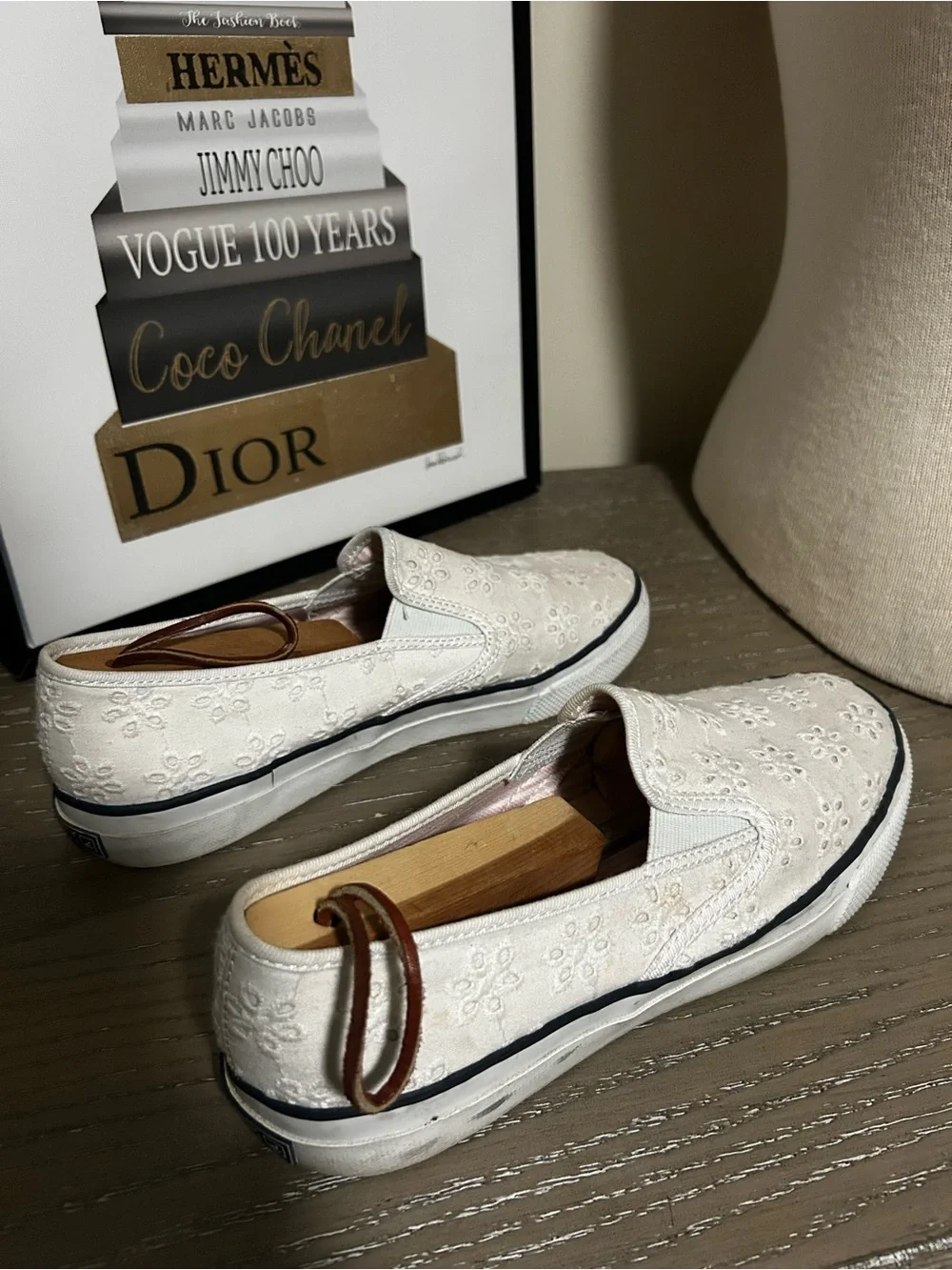 Sperry Top Slider White Floral Eyelet Slip-On Sneakers,Size 7 1/2